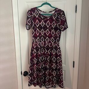 LuLaRoe Women's Short Sleeve Fit-and-Flare Dress in Burgundy, White, Black